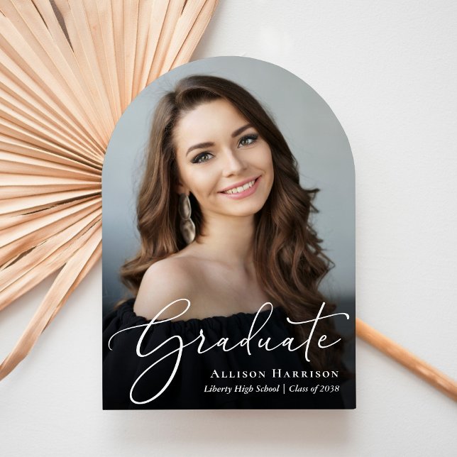 Elegant Script Photo Arch Graduation Announcement (Share the pride and excitement of your graduate's achievement with friends and family near and far)
