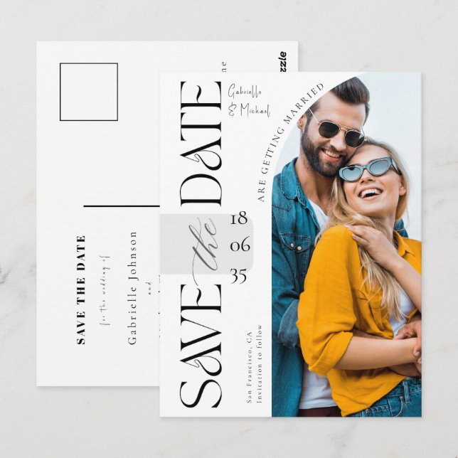 Elegant Script Photo Arch Wedding Save The Date Postcard (Front/Back)