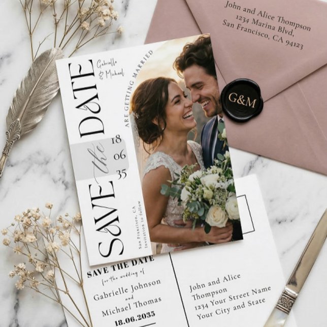 Elegant Script Photo Arch Wedding Save The Date Postcard (Creator Uploaded)