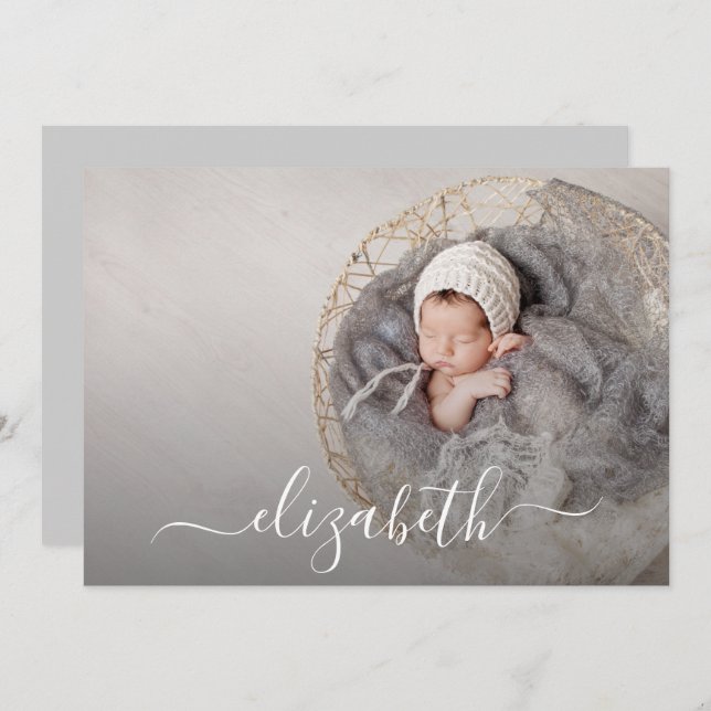 Elegant Script Photo Baby Birth Announcements (Front/Back)
