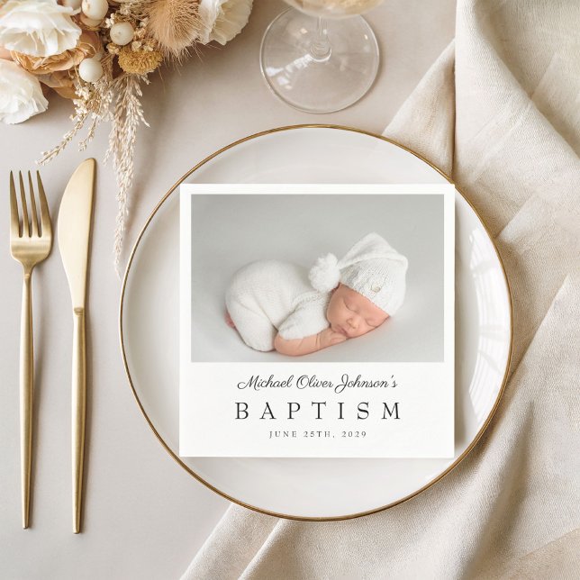Elegant Script Photo Baptism Napkin (Elegant Script Photo Baptism Napkins)