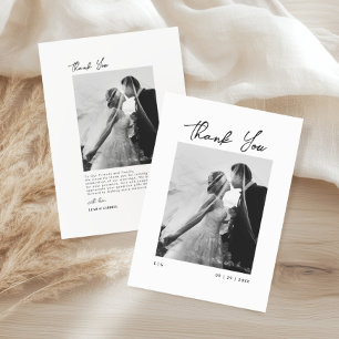 Elegant Script Photo Black and White Wedding Thank You Card
