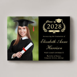 Elegant Script Photo Black Gold College Graduation Announcement