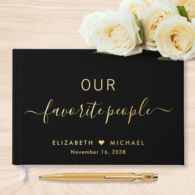 Elegant Script Photo Black Wedding Guest Book (Creator Uploaded)