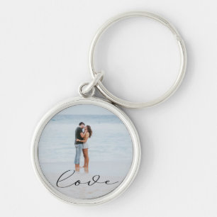 Elegant Script   Photo Button Keychain