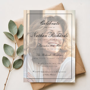 Elegant Script Photo Celebration of Life Funeral Invitation