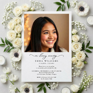 Elegant Script Photo Celebration of Life Memorial Invitation