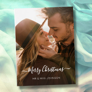 Elegant Script Photo Christmas 2 Side Design Holiday Postcard