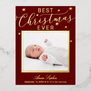 Elegant Script Photo Christmas Birth Announcement