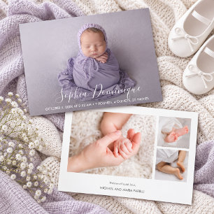 Elegant Script Photo Collage Birth Announcements