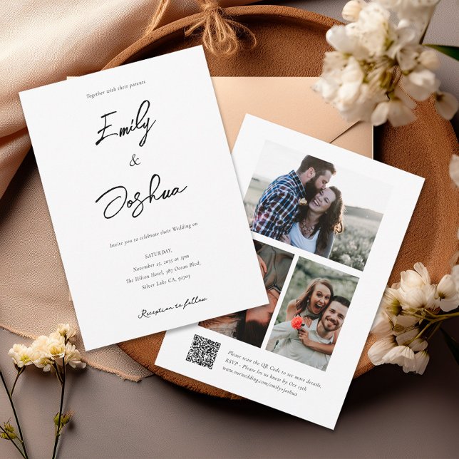 Elegant Script Photo Collage Wedding Invitation (Creator Uploaded)