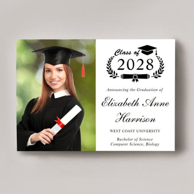 Elegant Script Photo College Graduation Announcement (Cherish the milestone: share your graduate's achievement with a custom photo graduation announcement)