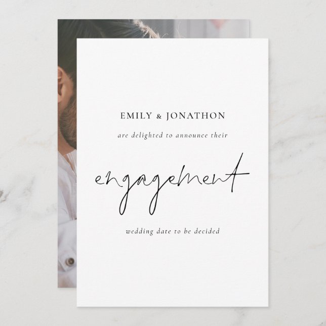 Elegant Script Photo Engagement Announcement (Front/Back)