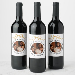 Elegant Script & Photo Family Chritsmas Gift Wine Label