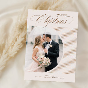 Elegant Script Photo First Married Christmas Holiday Card