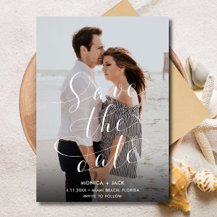 Elegant Script Photo Florida Beach Wedding  Save The Date