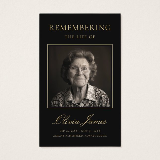 Elegant Script Photo Funeral Prayer Card (Front)