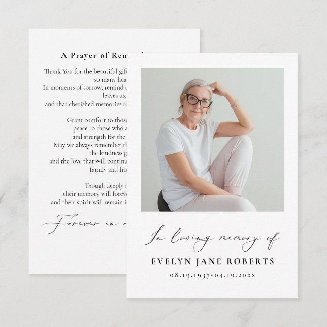 Elegant Script Photo Funeral Prayer Card (Front/Back)