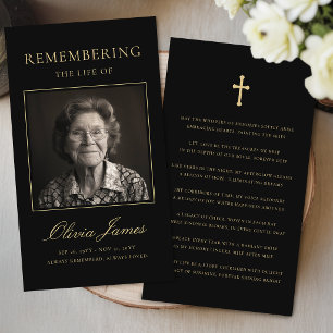 Elegant Script Photo Funeral Prayer Card