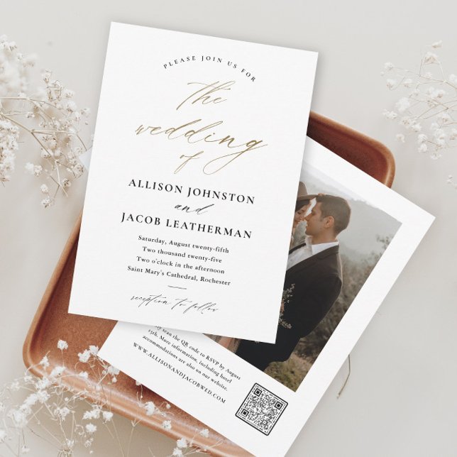 Elegant Script Photo Gold Wedding Invitation (Creator Uploaded)