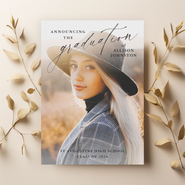 Elegant Script Photo Graduation Invitation (Elegant Handwritten Script 2 Photo Graduation Invitation Announcement.)