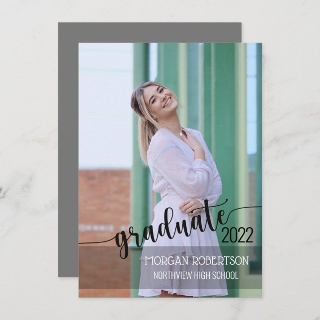 Elegant Script Photo Graduation Invitation (Front/Back)