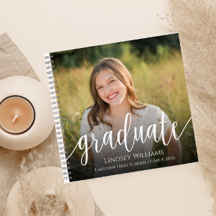 Elegant Script Photo Graduation Keepsake Guest Notebook