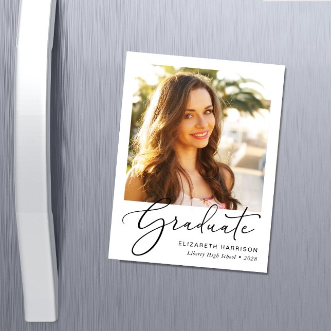 Elegant Script Photo Graduation Magnet (An elegant photo graduation announcement magnet to celebrate the graduate's achievements)