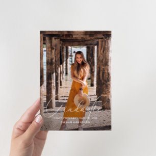 Elegant Script Photo Graduation Party Black Invitation