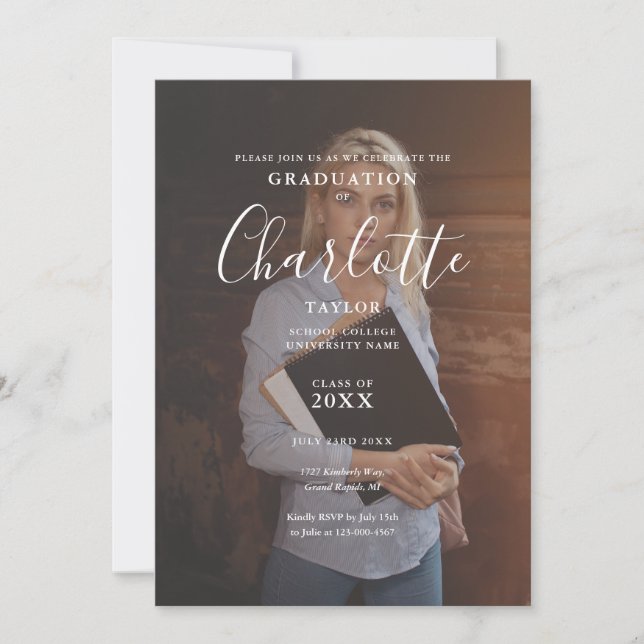 Elegant Script Photo Graduation Party  Invitation (Front)