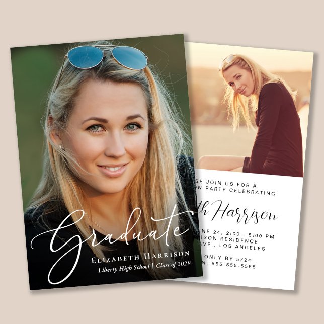 Elegant Script Photo Graduation Party Invitation (An elegant photo graduation party invitation to celebrate the graduate's achievements)
