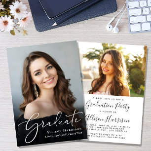 Elegant Script Photo Graduation Party Invitation