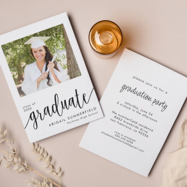Elegant Script Photo Graduation Party Invitation (Creator Uploaded)