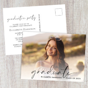 Elegant Script Photo Graduation Party Invitation Postcard