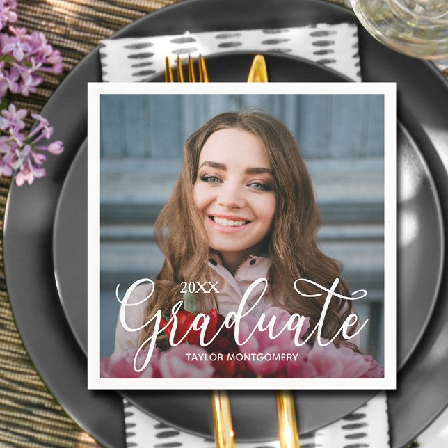 Elegant Script Photo Graduation Party Napkin (Elegant Script Photo Graduation Party Napkins)