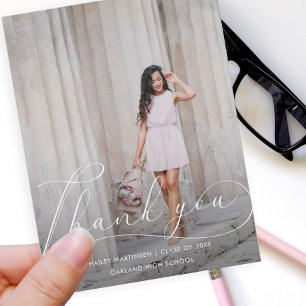 Elegant Script Photo Graduation Thank you Postcard