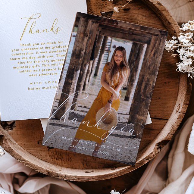 Elegant Script Photo Graduation Thank you White Invitation (Creator Uploaded)