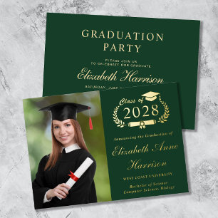 Elegant Script Photo Green Graduation Party