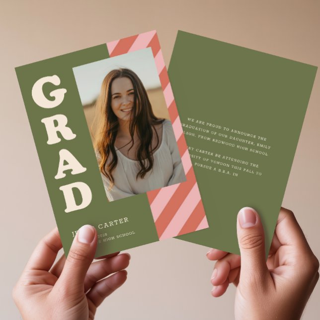 Elegant Script Photo Green Red Graduation Announcement (Creator Uploaded)