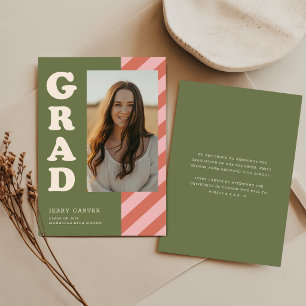 Elegant Script Photo Green Red Graduation Thank You Card