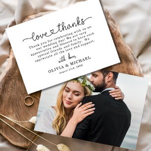 Elegant Script Photo Heart Wedding Thank You Card