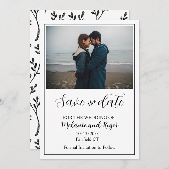 Elegant Script Photo Minimalist Save the Date   Invitation (Front/Back)