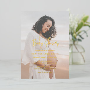 Elegant Script Photo Modern Baby Shower