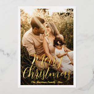 Elegant Script Photo Modern Christmas Foil Holiday Card