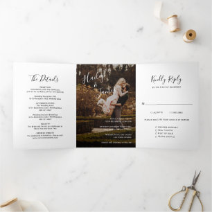 Elegant Script Photo Modern Wedding Tri-Fold Invitation