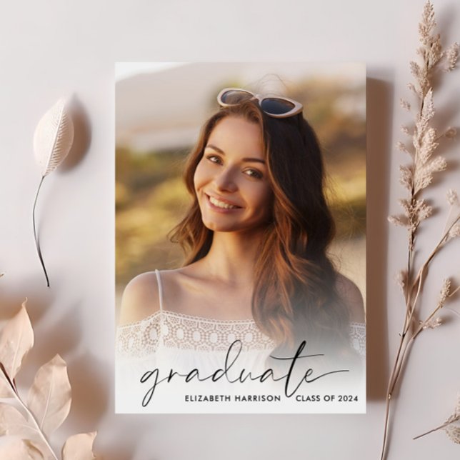 Elegant Script Photo Overlay Graduation Party Invitation (Creator Uploaded)