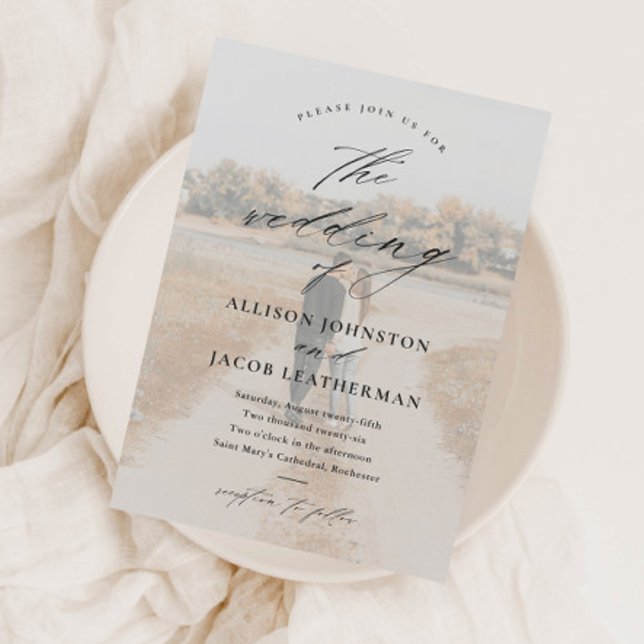 Elegant Script Photo Overlay Wedding  Magnetic Invitation (Creator Uploaded)