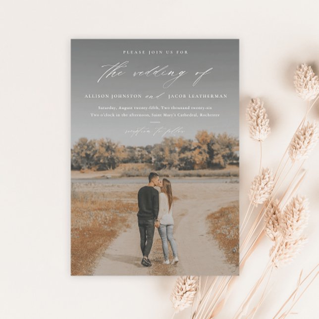 Elegant Script Photo Overlay Wedding Magnetic Invitation (Creator Uploaded)