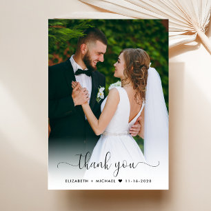 Elegant Script Photo Overlay Wedding Thank You Card