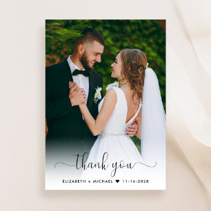 Elegant Script Photo Overlay Wedding Thank You Card